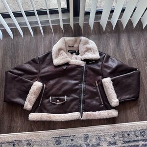 Brown leather jacket with fur